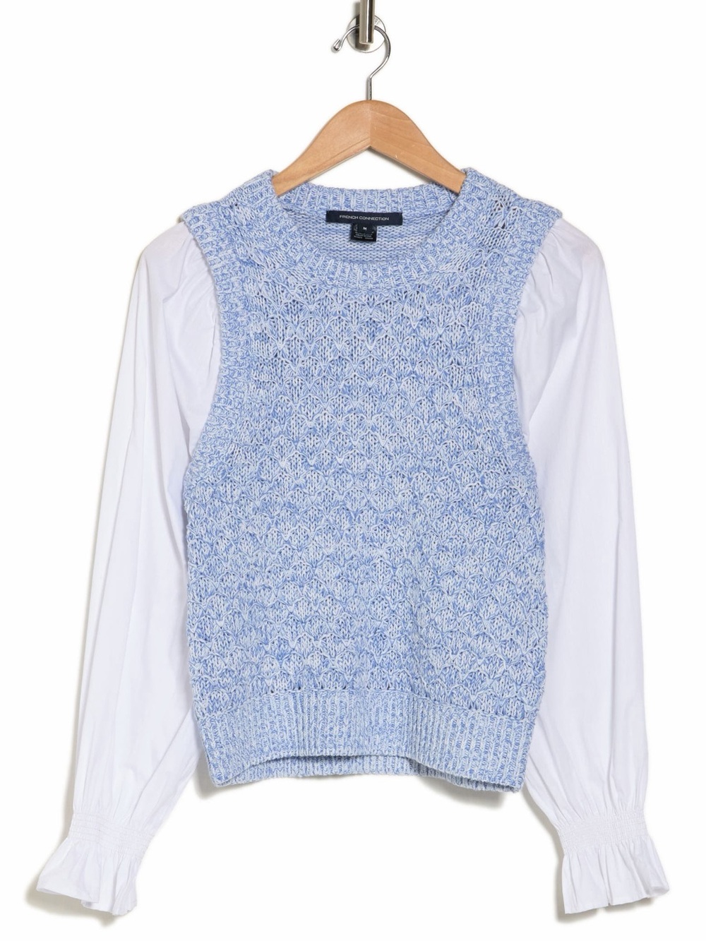 French Connection Light Blue Knit Sleeveless V-Neck Sweater Vest
